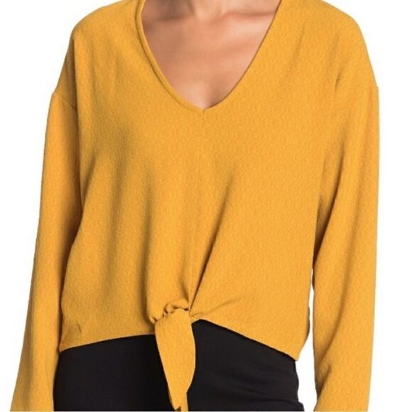ASTR the label tie front mustard long sleeve blouse - Picture 1 of 4